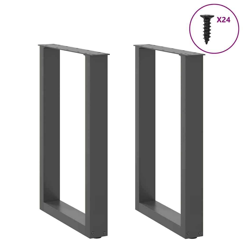 2 db antracitszürke, U alakú acél étkezőasztal láb 50 x (72-73) cm