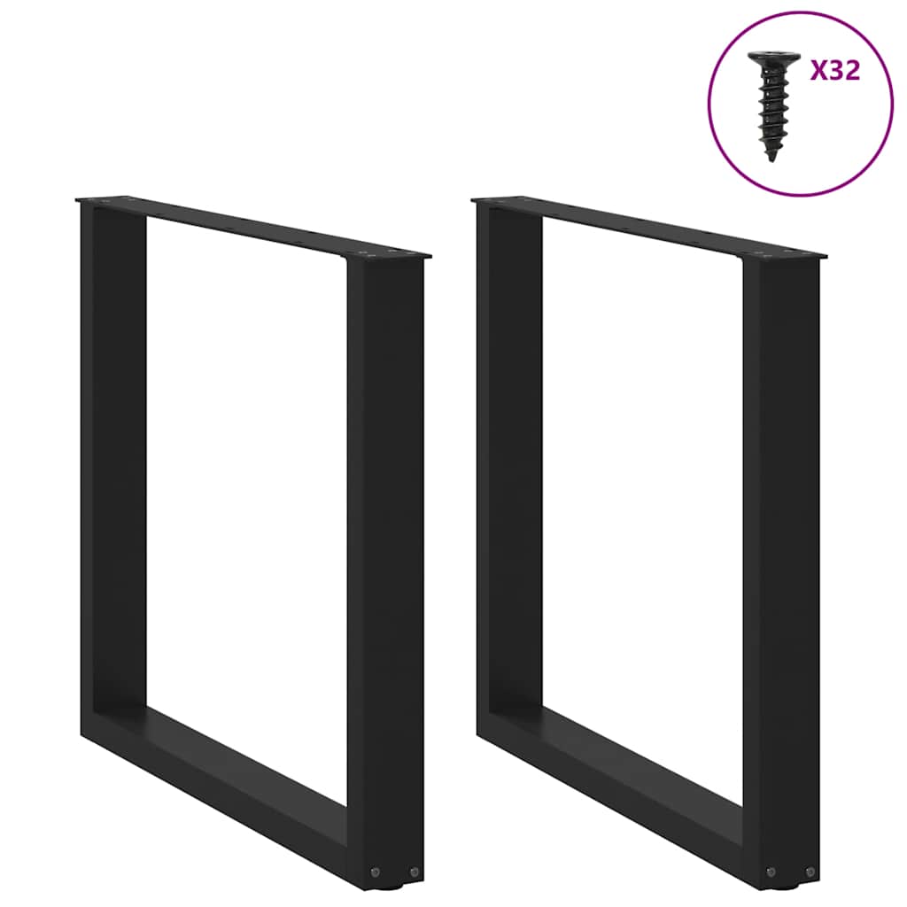 2 db U alakú étkezőasztal láb fekete, 90 x (72-73) cm acél