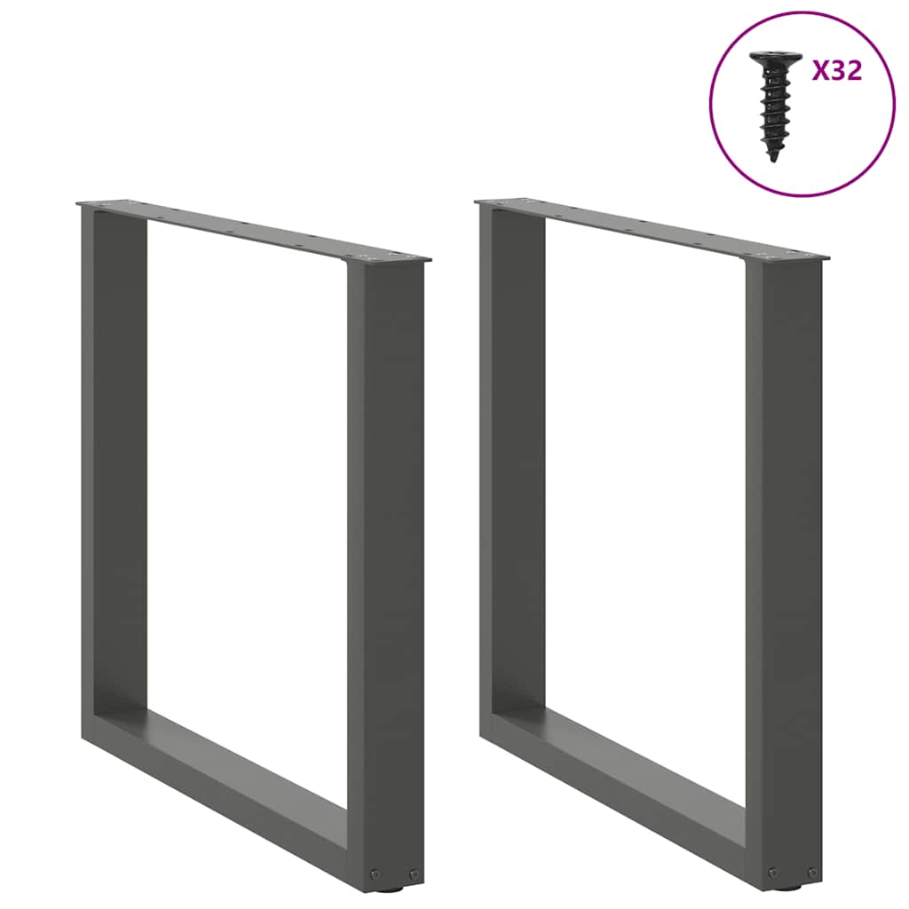2 db antracitszürke, U alakú acél étkezőasztal láb 90 x (72-73) cm