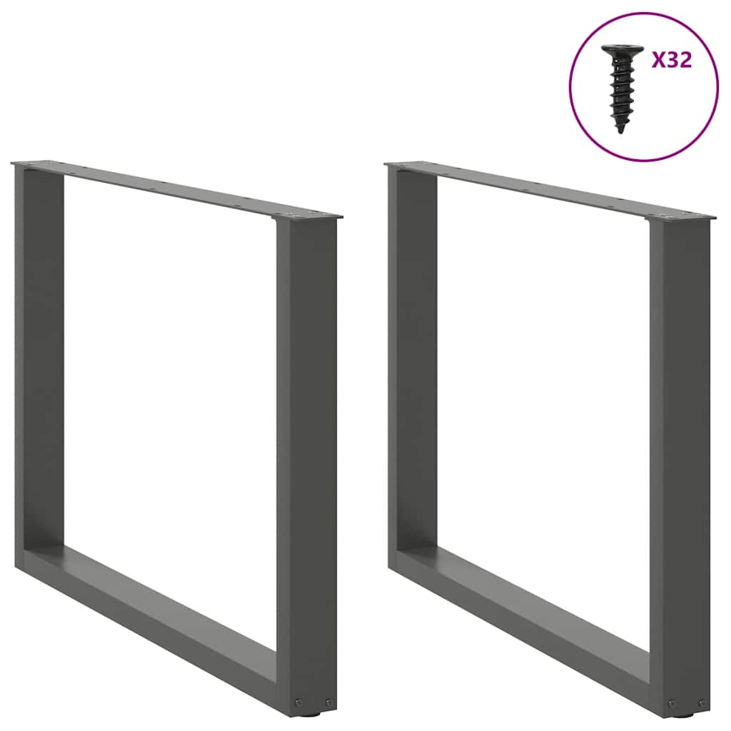 2 db antracitszürke, U alakú étkezőasztal láb 100 x (72-73) cm acél