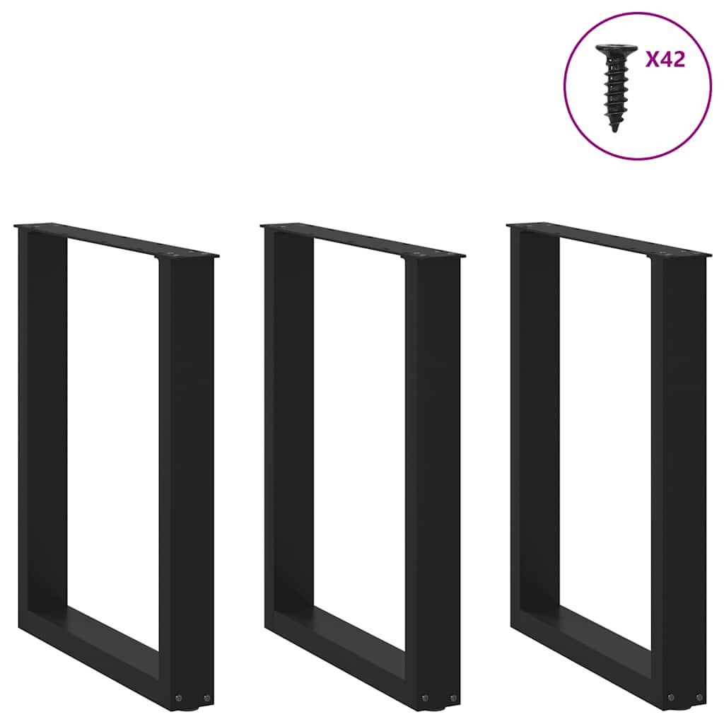 3 db U alakú étkezőasztal láb fekete, 70 x (72-73) cm acél