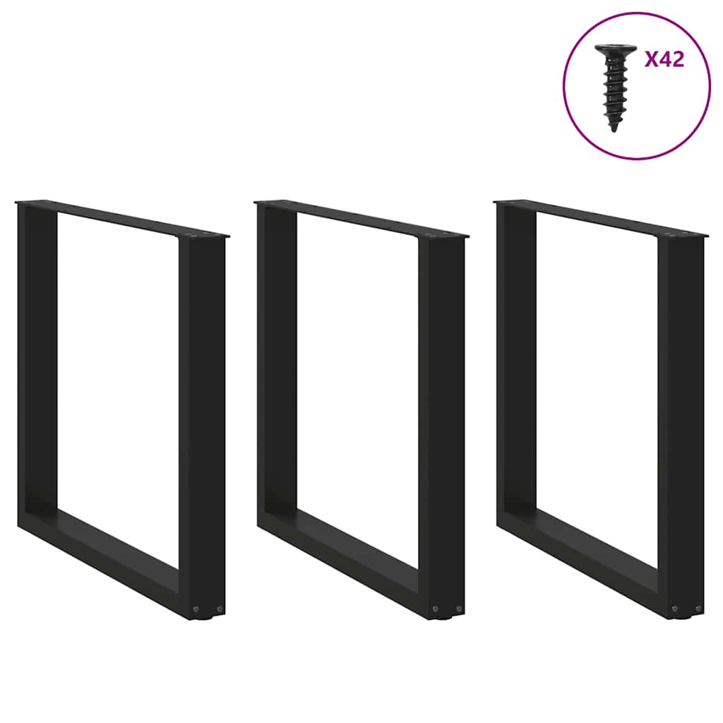 3 db U alakú étkezőasztal láb fekete 80 x (72-73) cm acél étkezőasztal láb
