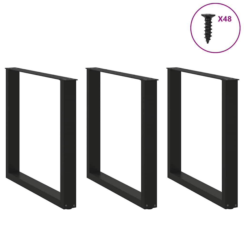 3 db U alakú étkezőasztal láb fekete 90 x (72-73) cm acél étkezőasztal láb