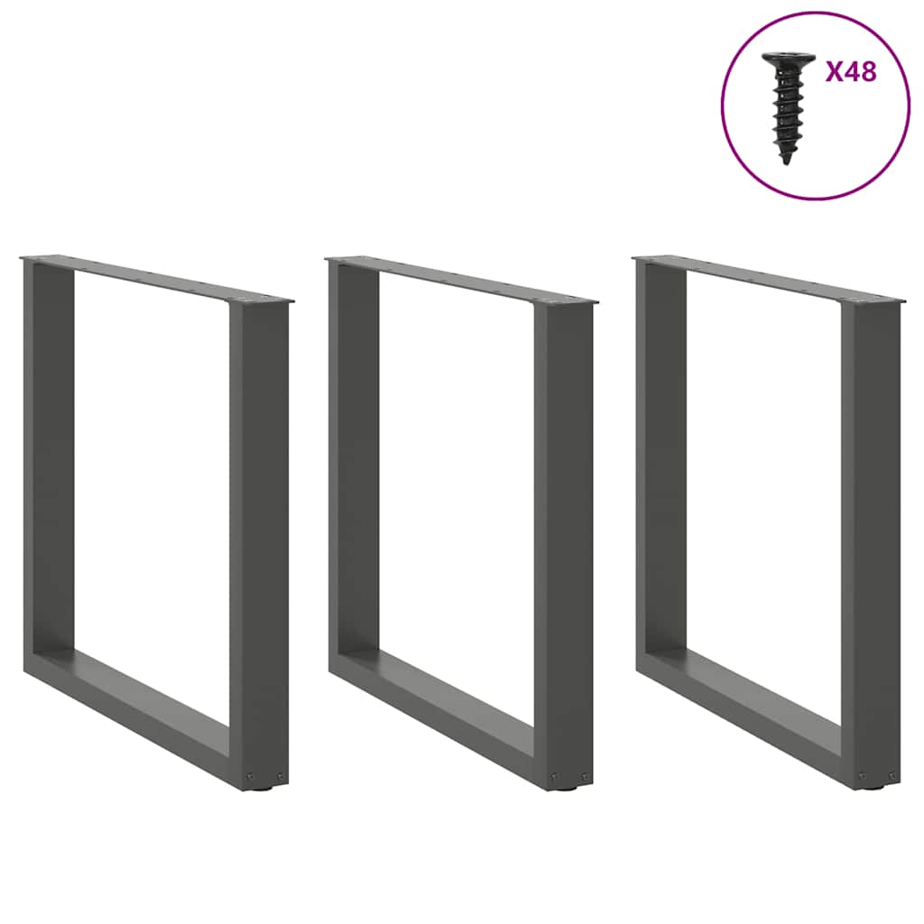 3 db antracitszürke, U alakú acél étkezőasztalláb 90 x (72-73) cm