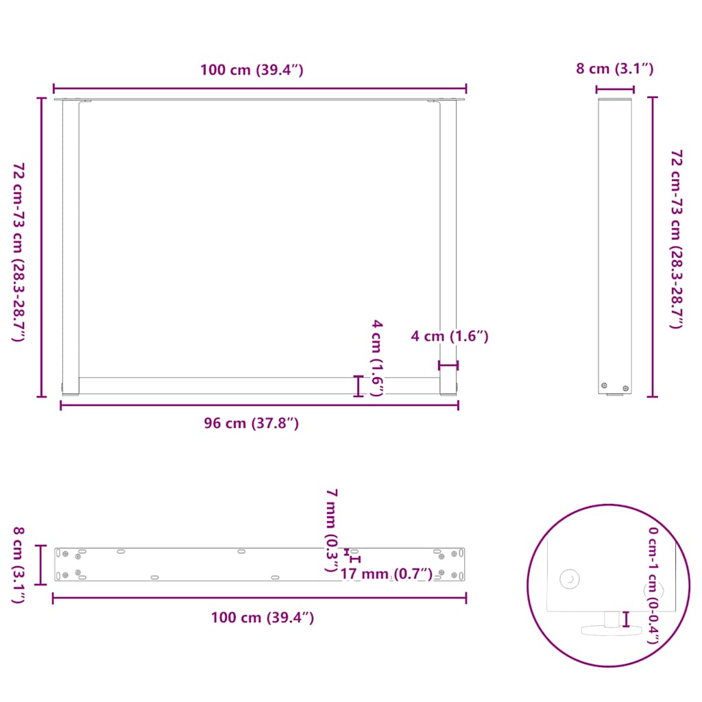 3 db U alakú étkezőasztal láb fekete 100 x (72-73) cm acél étkezőasztalhoz