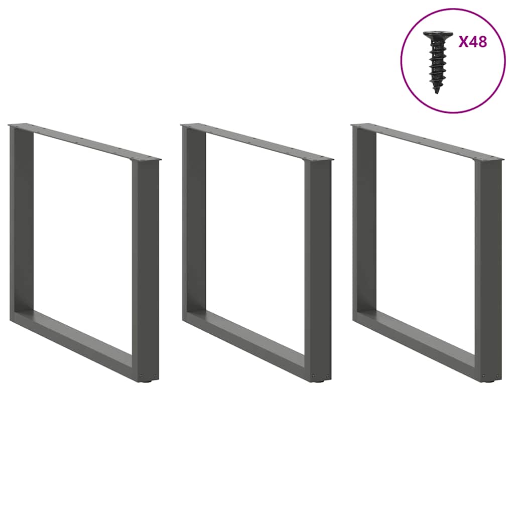 3 db antracitszürke, U alakú étkezőasztal láb 100 x (72-73) cm acél