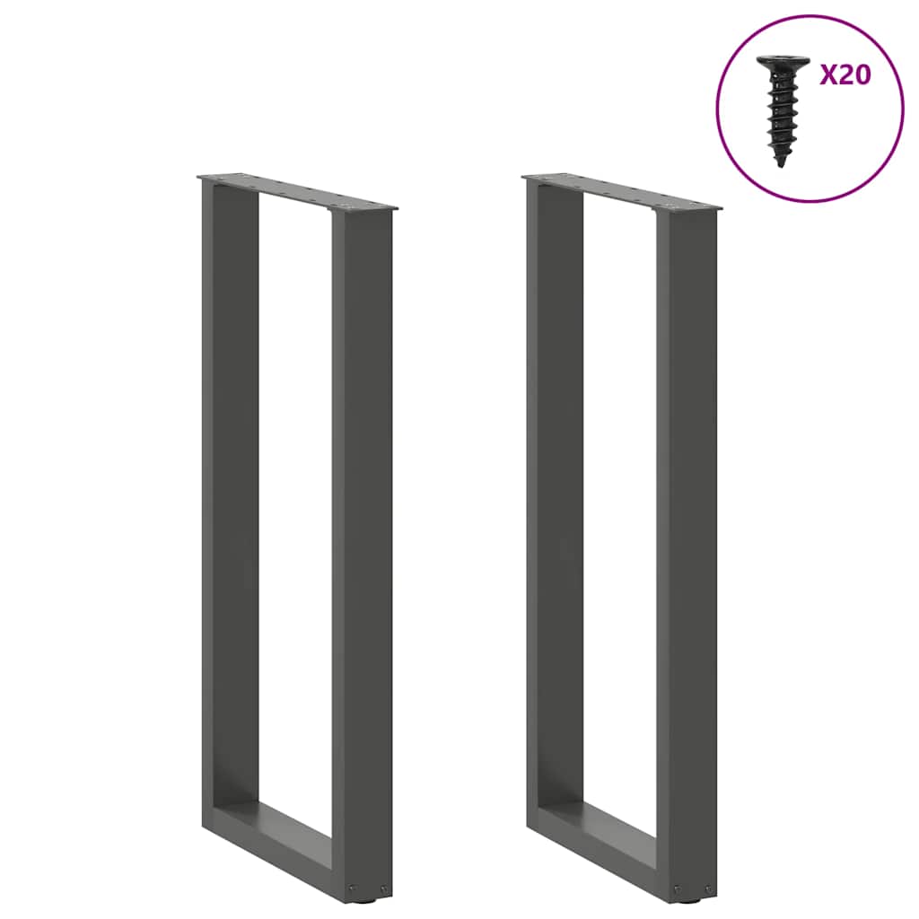 2 db antracitszürke U-alakú acél bárasztalláb 40x(100-101) cm