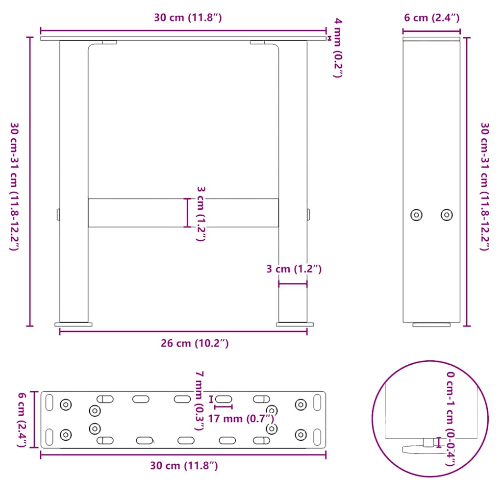 2 db natúr acél dohányzóasztal láb 30 x (30-31) cm acél