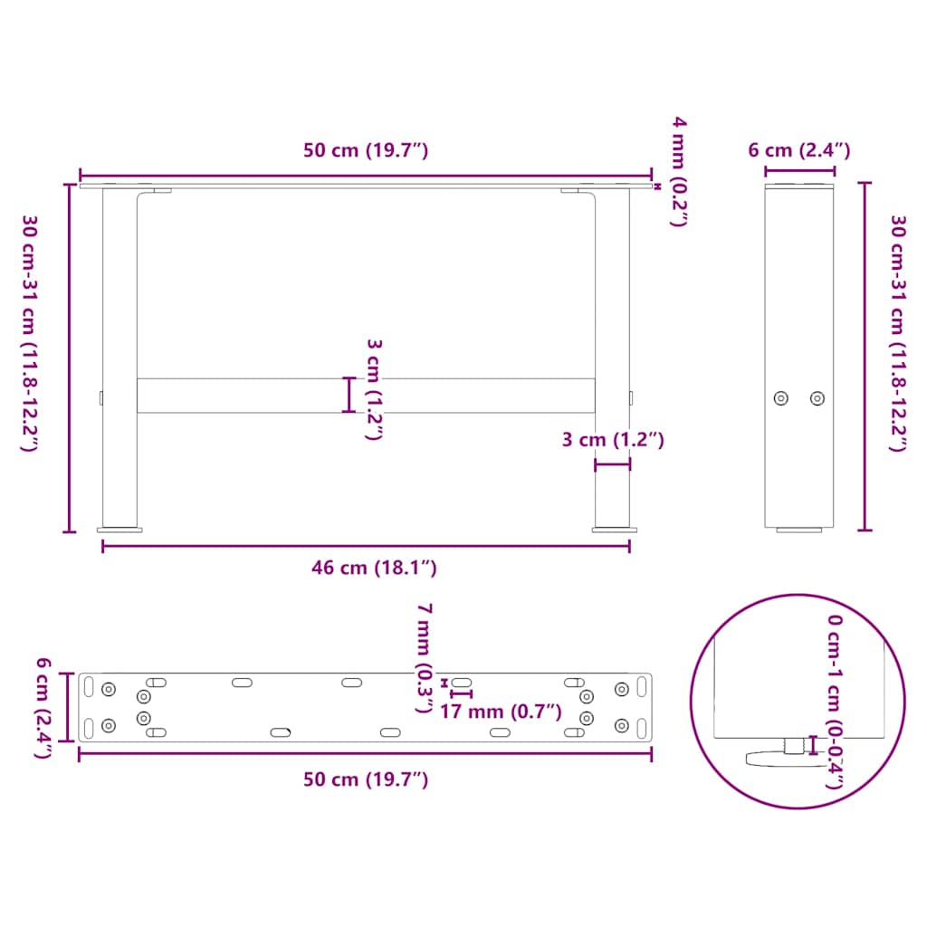 2 db antracitszürke acél dohányzóasztal láb 50x(30-31) cm