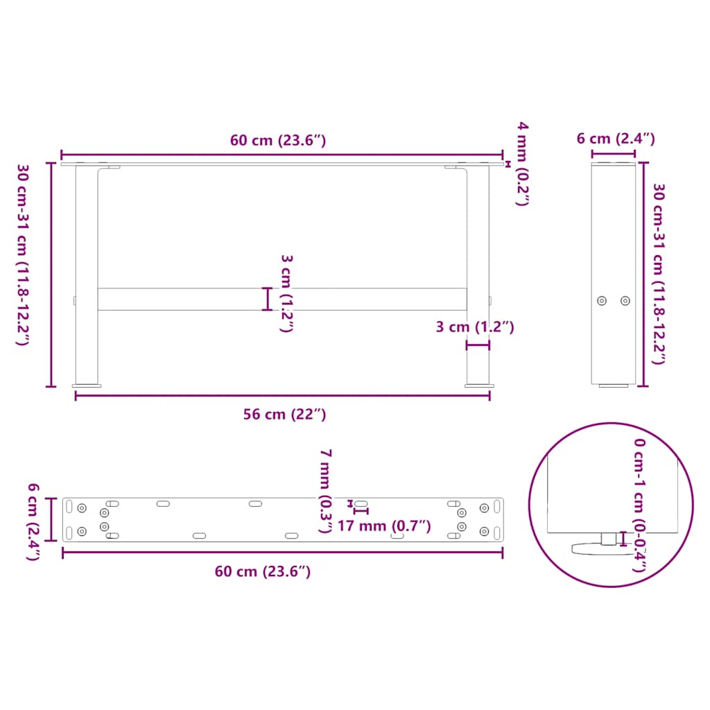 2 db natúr acél dohányzóasztal láb 60 x (30-31) cm acél
