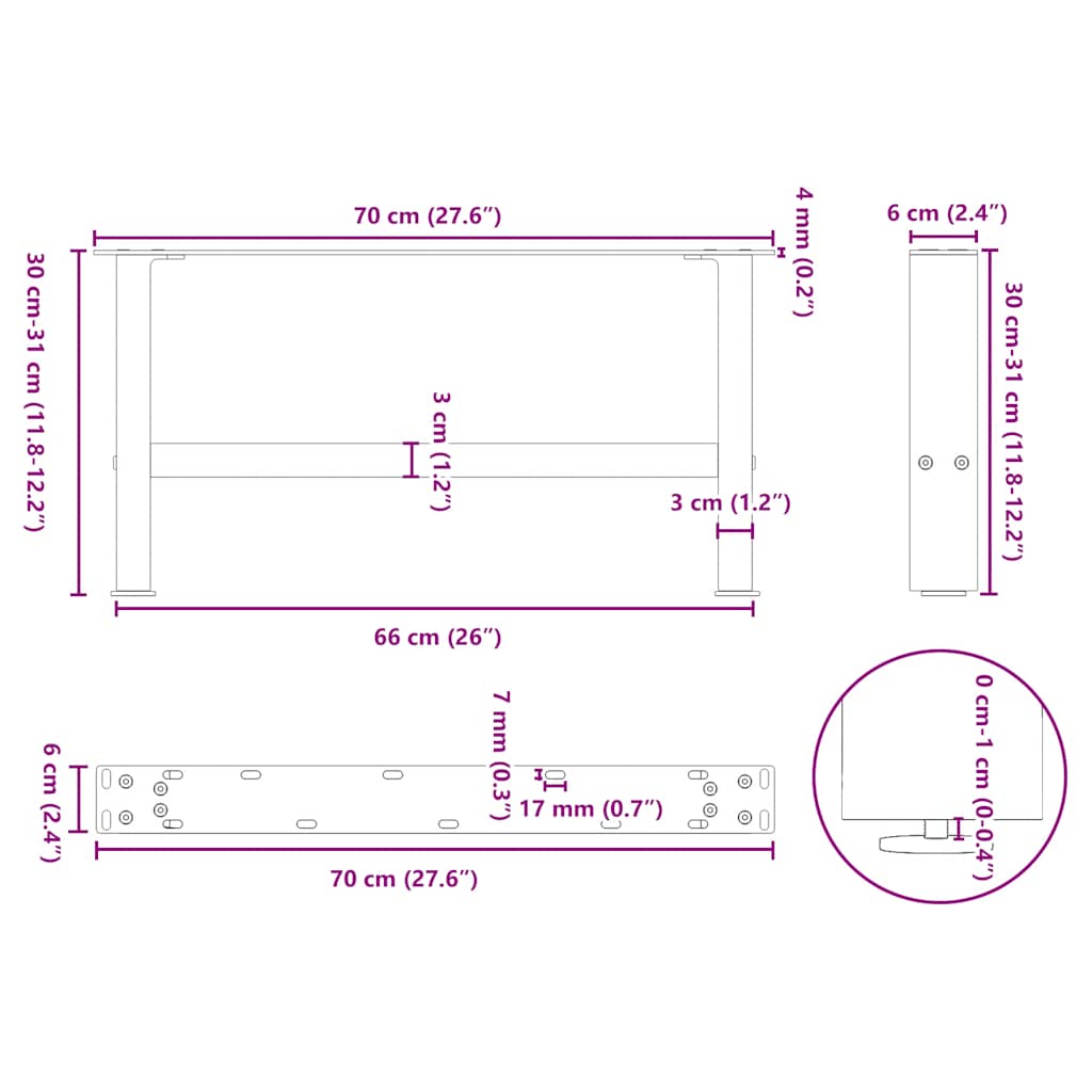 2 db antracitszürke acél dohányzóasztal láb 70 x (30-31) cm