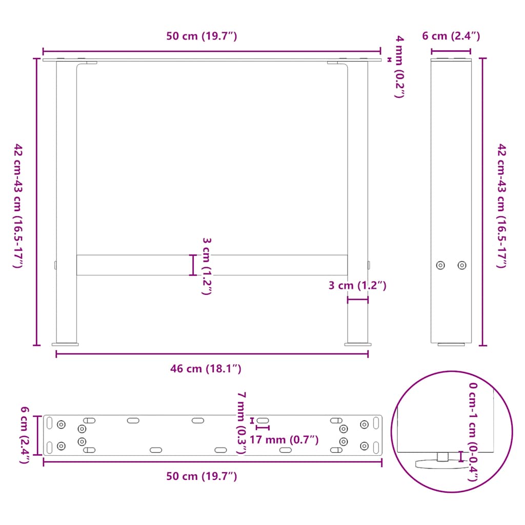 2 db natúr acél dohányzóasztal láb 50 x (42-43) cm acél