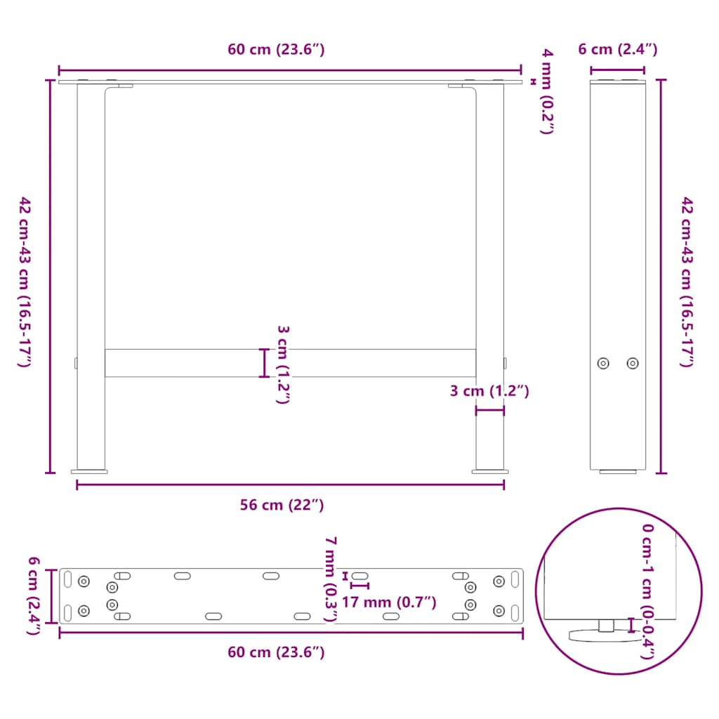 2 db antracitszürke acél dohányzóasztal láb 60 x (42-43) cm