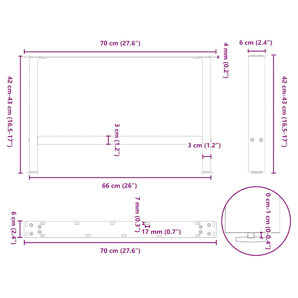 2 db antracitszürke acél dohányzóasztal láb 70 x (42-43) cm