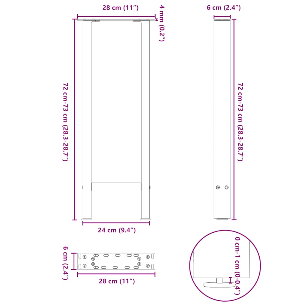 2 db fehér acél konzolasztal láb 28 x (72-73) cm