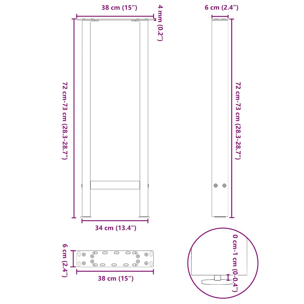 2 db fehér acél konzolasztal láb 38x(72-73) cm