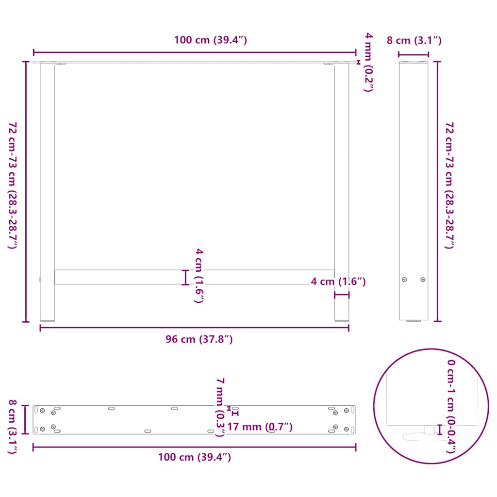 2 db fekete acél étkezőasztal láb 100 x (72-73) cm