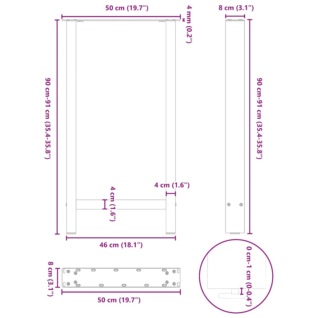 2 db natúr acél bárasztalláb 50x(90-91) cm