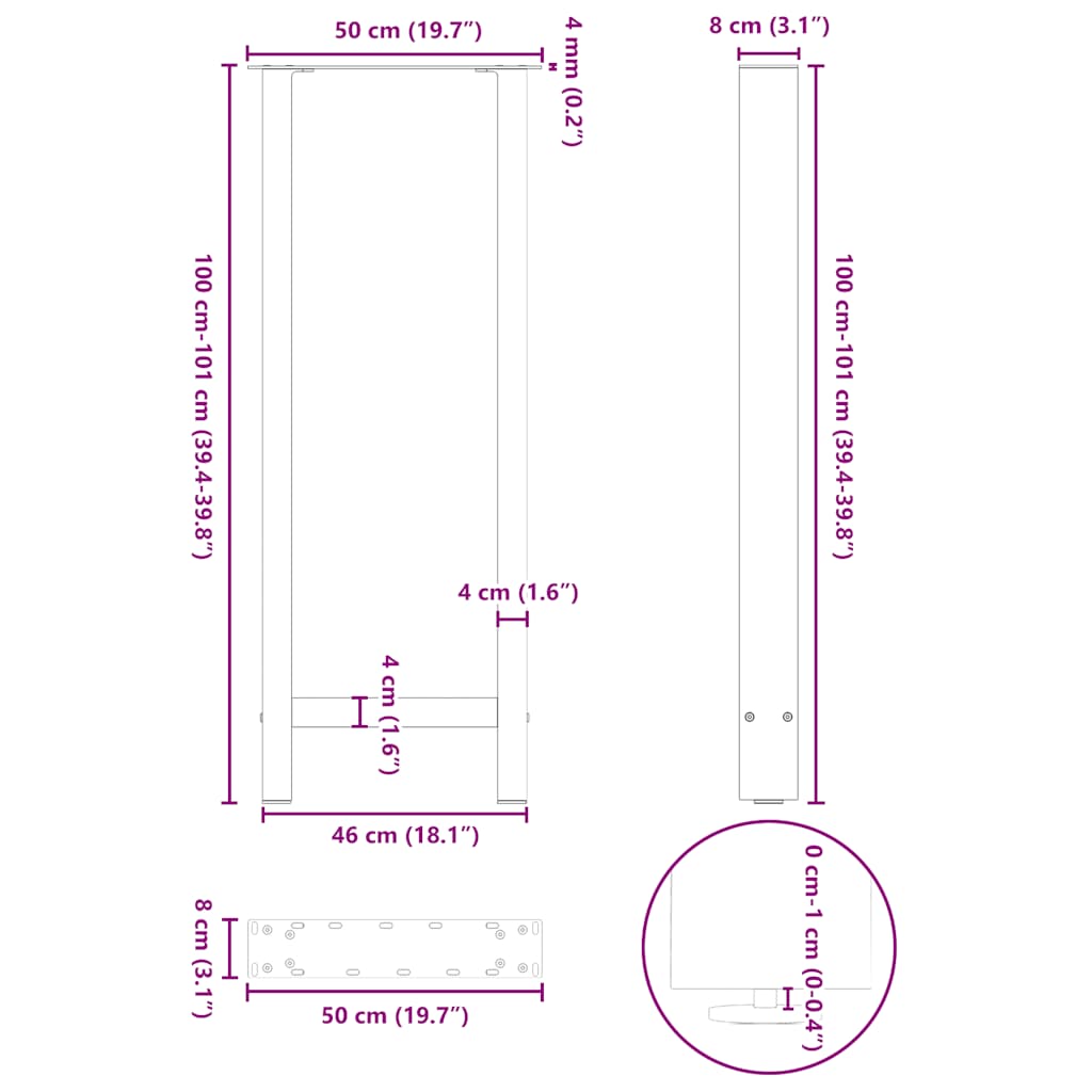 2 db antracitszürke acél bárasztalláb 50x(100-101) cm