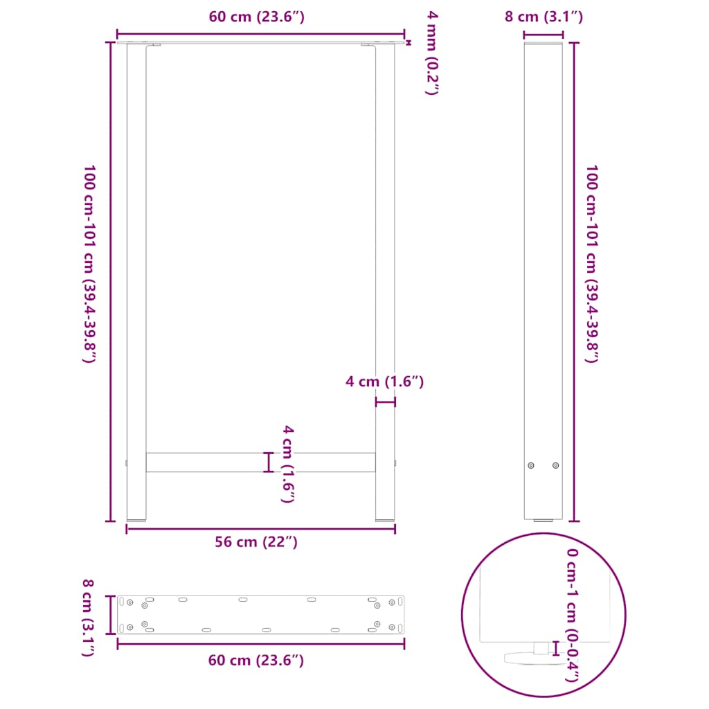 2 db fehér bárasztal láb 60 x (100-101) cm acél