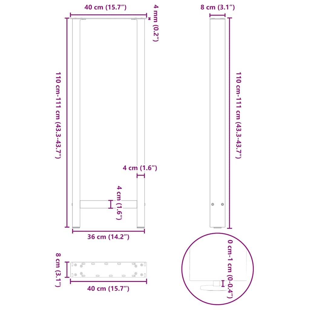 2 db fehér bárasztal láb 40 x (110-111) cm acél