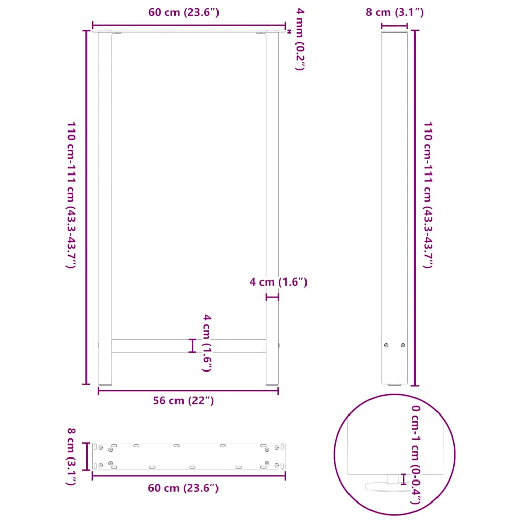 2 db fehér bárasztal láb 60 x (110-111) cm acél