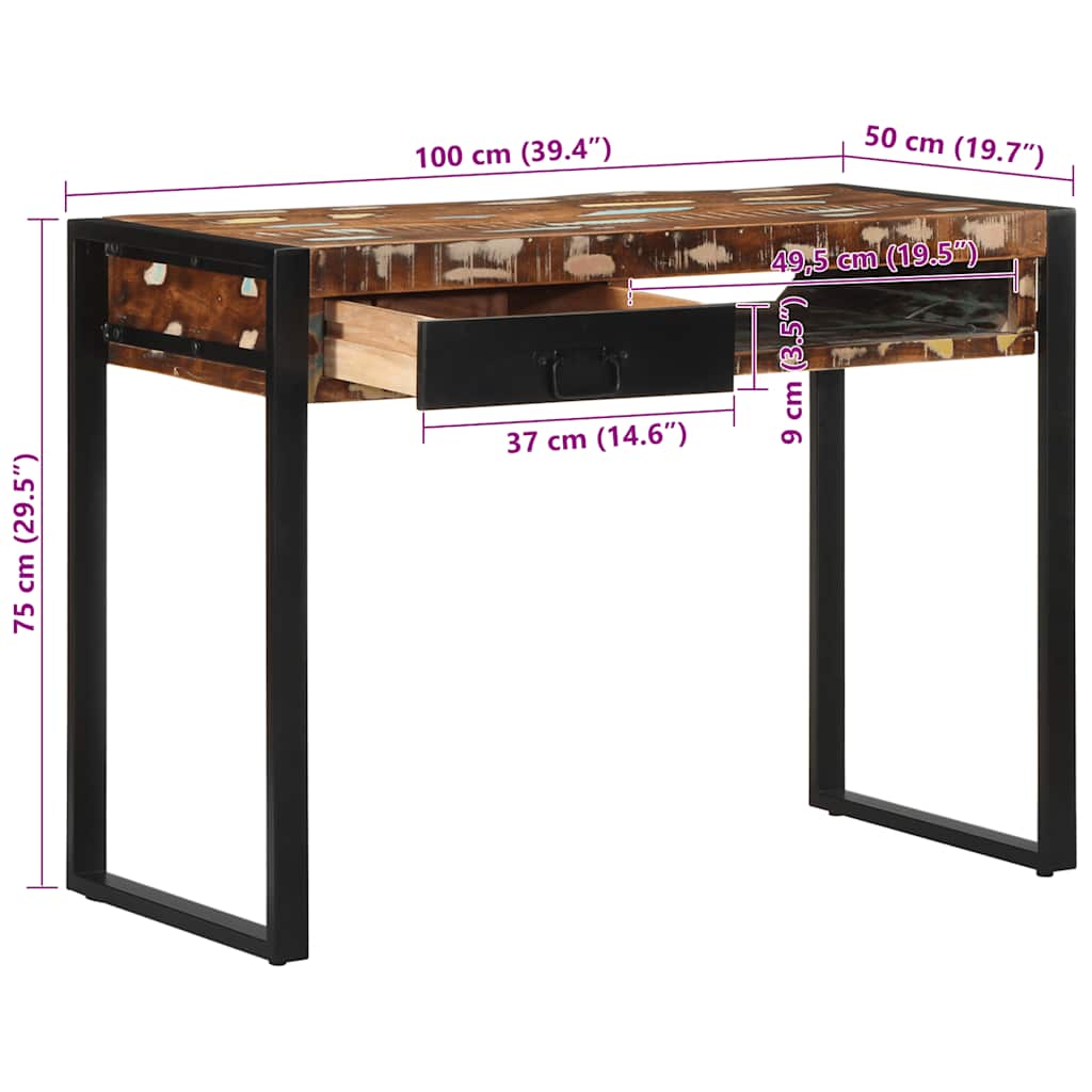 íróasztal többszínű 100x50x75 cm tömörfa, újrahasznosított fa