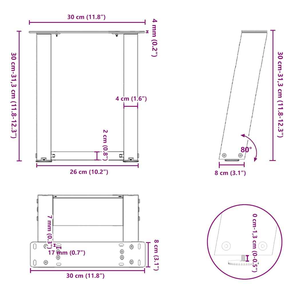 2 db antracitszürke, U alakú acél dohányzóasztal láb 30x(30-31) cm