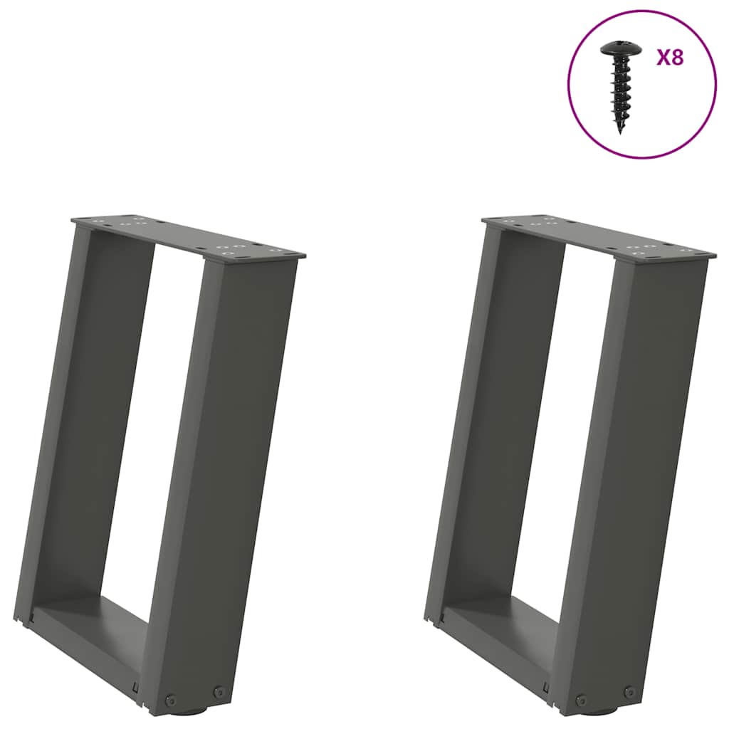 2 db antracitszürke U-alakú dohányzóasztal láb 28x(42-43) cm acél