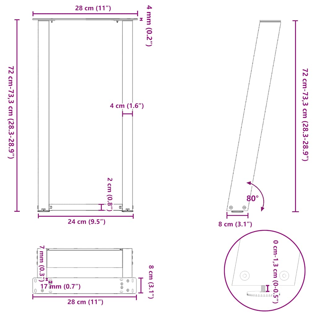 2 db U alakú natúr acél konzolasztal láb 28 x (72-73) cm