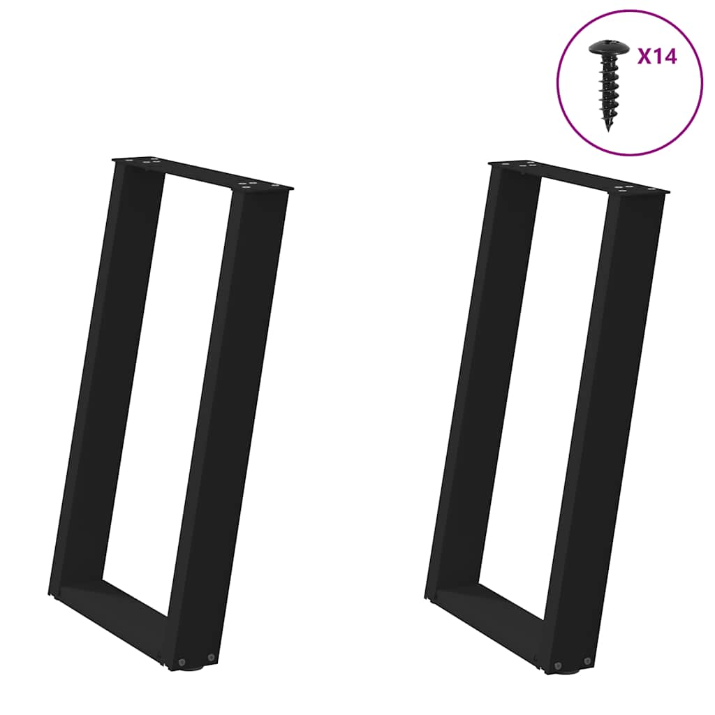 2 db U alakú étkezőasztal láb fekete acélból 50 x (72-73) cm