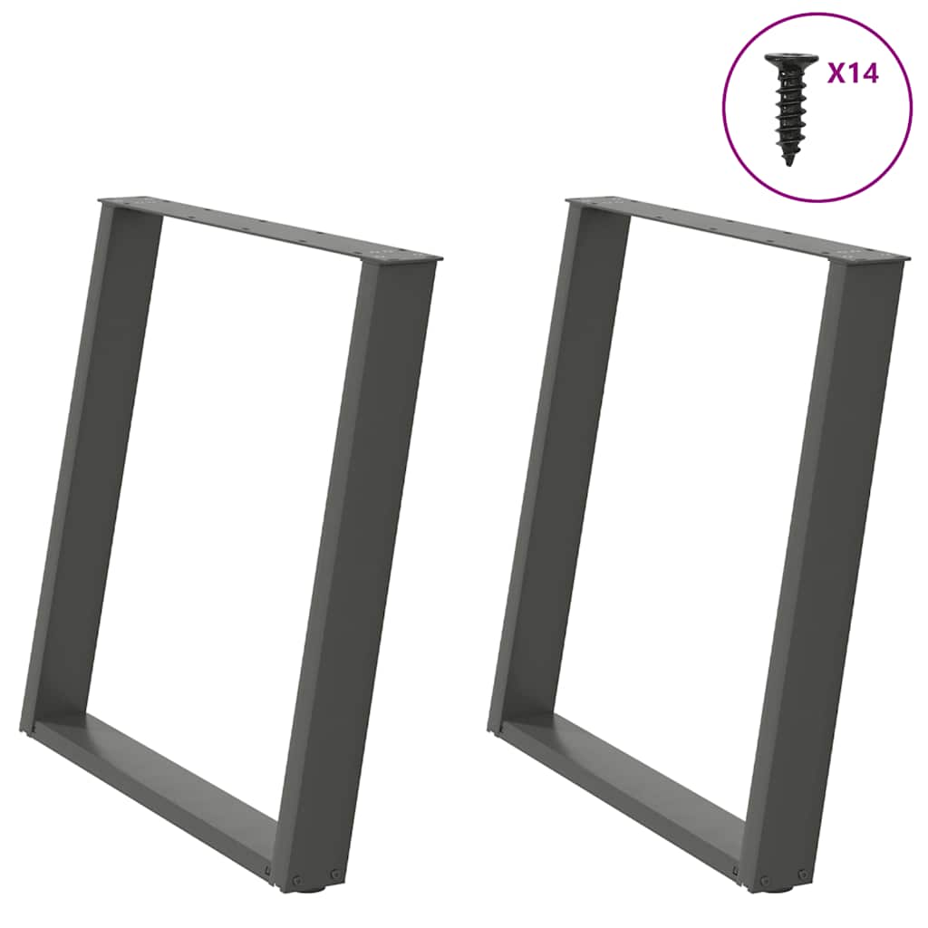 2 db antracitszürke, U alakú étkezőasztal láb 70 x (72-73) cm acél