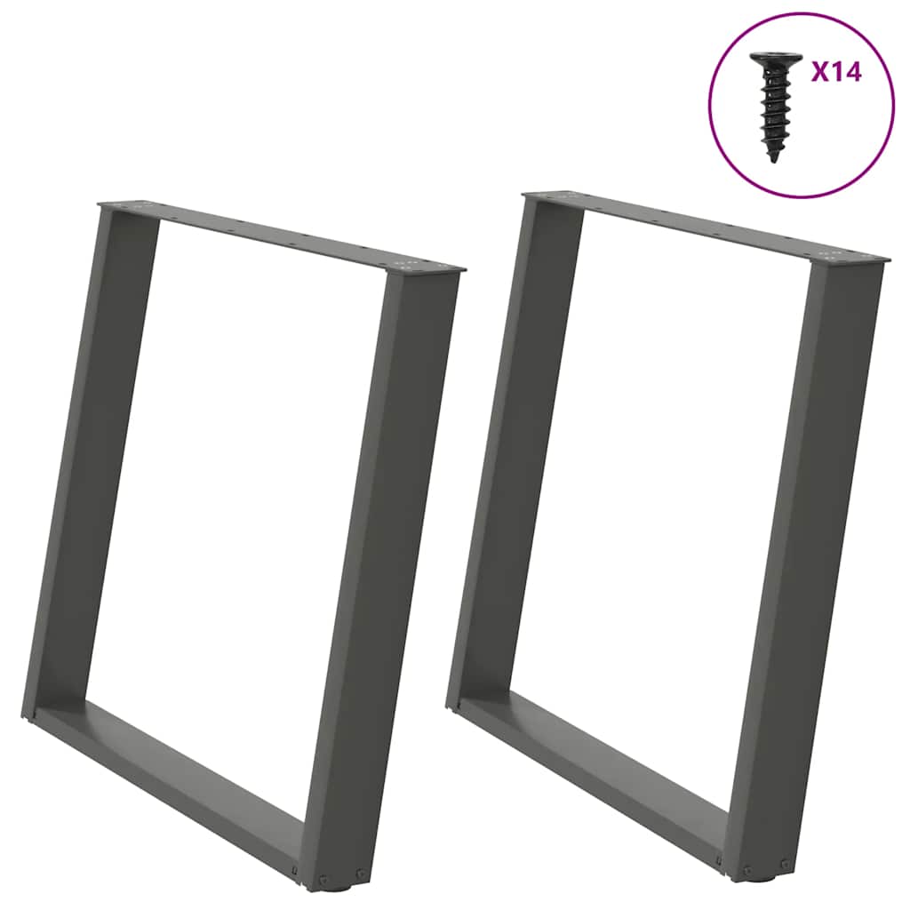 2 db antracitszürke, U alakú étkezőasztal láb 100 x (72-73) cm acél