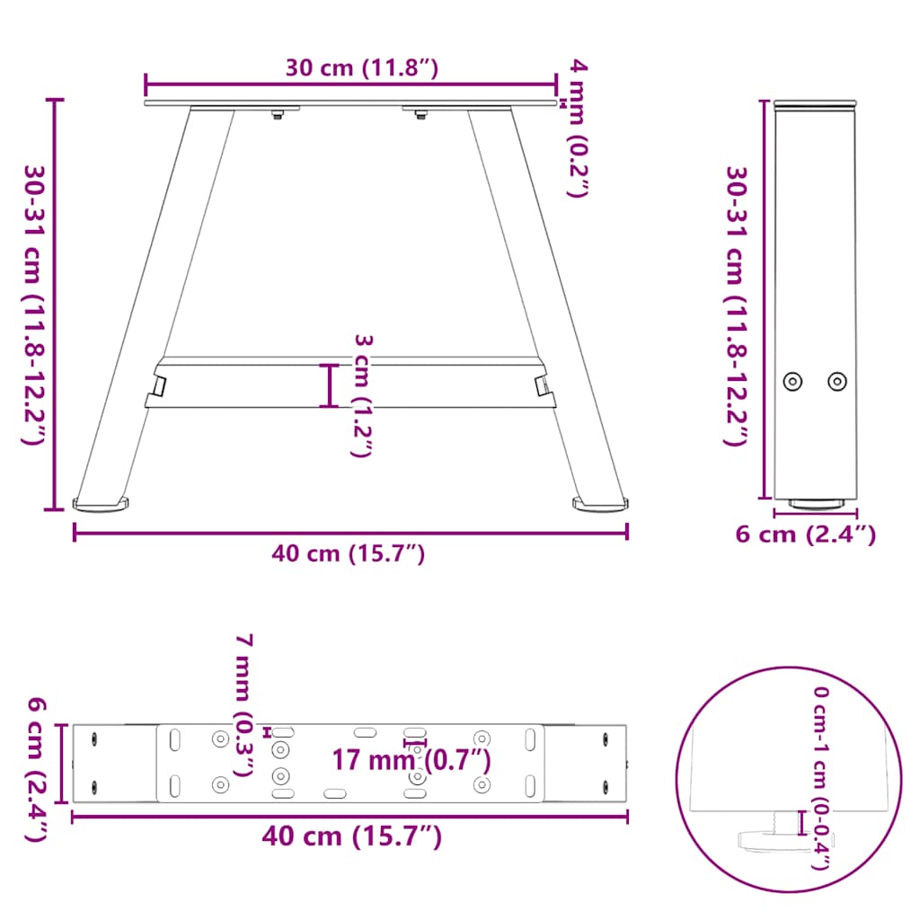 2 db A-alakú fehér dohányzóasztal láb 40 x (30-31) cm acél