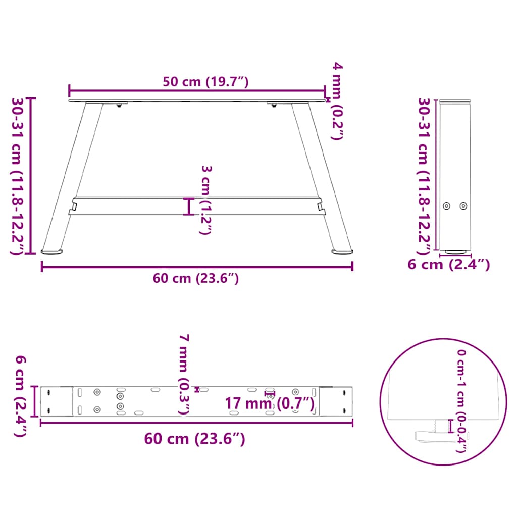 2 db antracitszürke A-alakú acél dohányzóasztal láb 60 x (30-31) cm