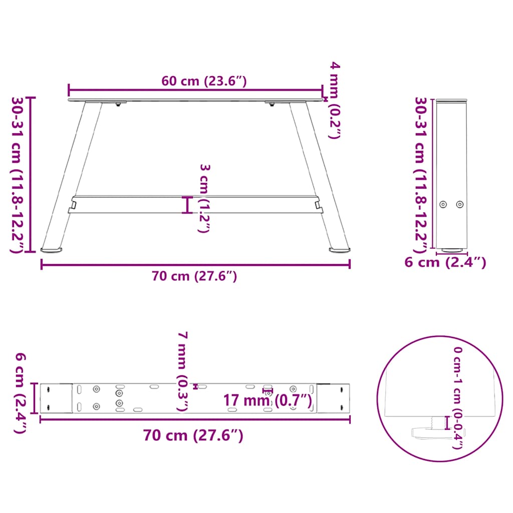 2 db antracitszürke A-alakú acél dohányzóasztal láb 70x(30-31) cm