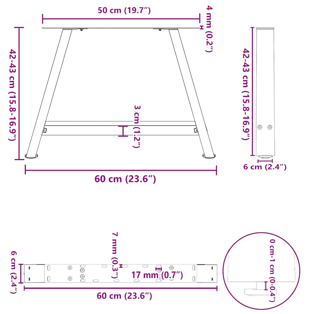 2 db antracitszürke A-alakú acél dohányzóasztal láb 60 x (42-43) cm