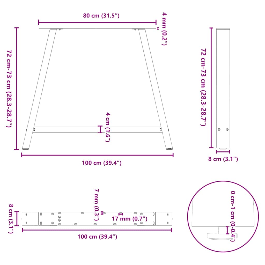 2 db A-alakú étkezőasztal láb fehér 100 x (72-73) cm acél étkezőasztal láb