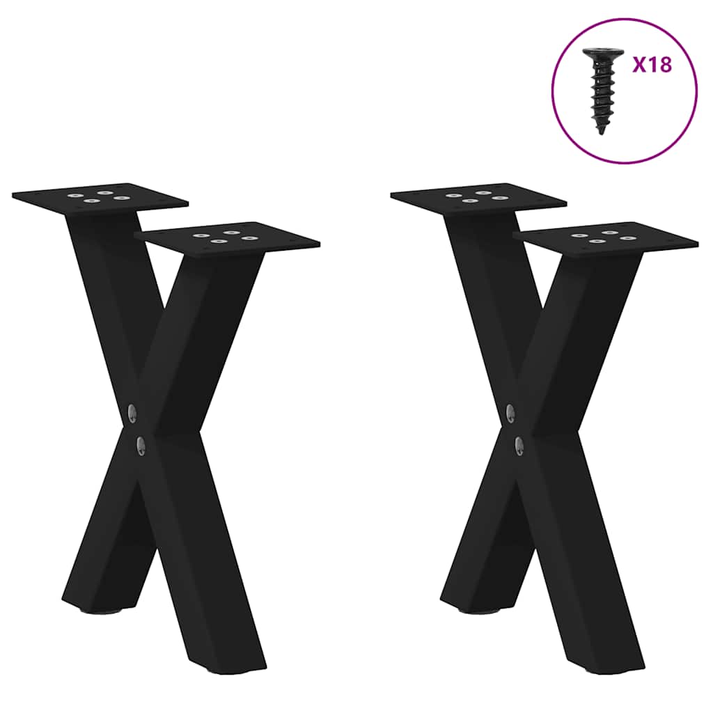 2 db fekete, X alakú acél dohányzóasztal láb 30 x (30-31) cm