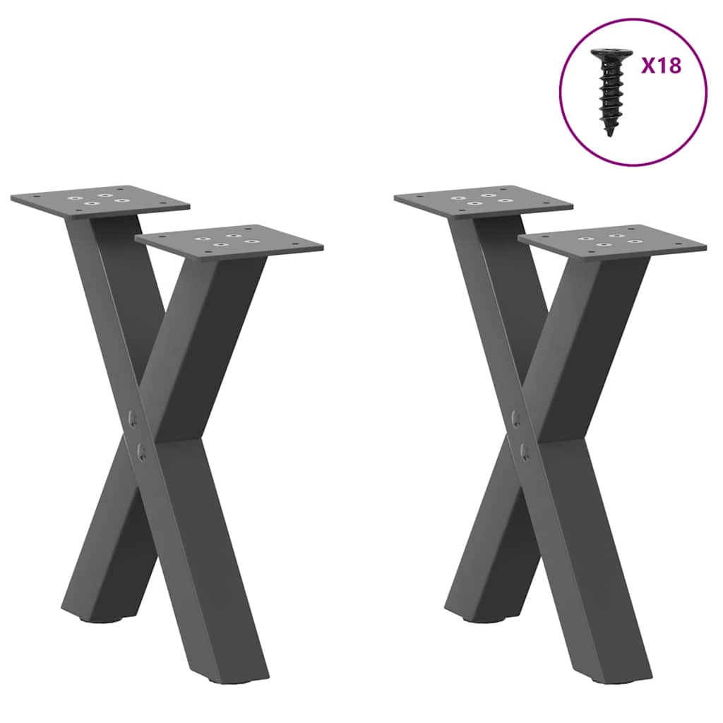 2 db antracitszürke X alakú acél dohányzóasztal láb 30x(30-31) cm