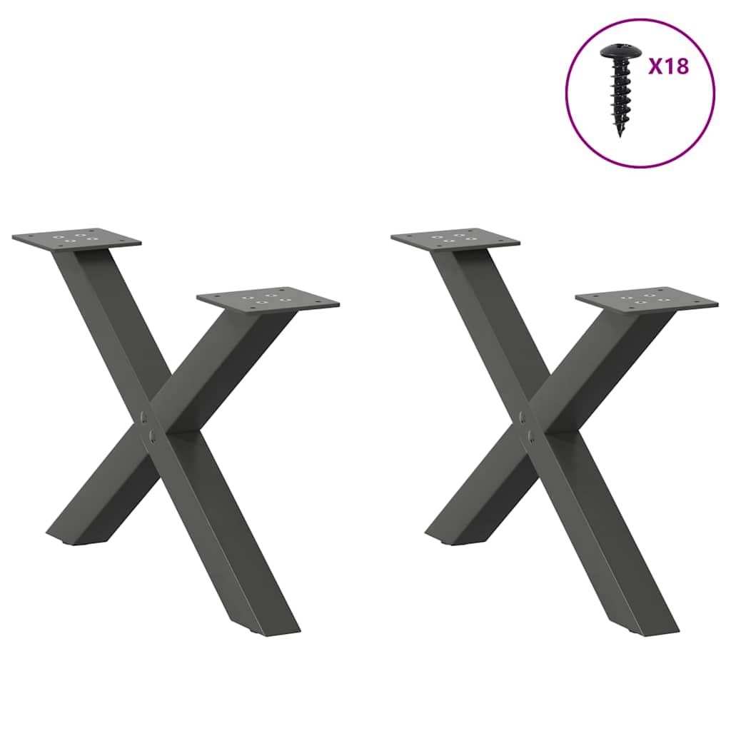 2 db antracitszürke X-alakú acél dohányzóasztal láb 50x(30-31) cm
