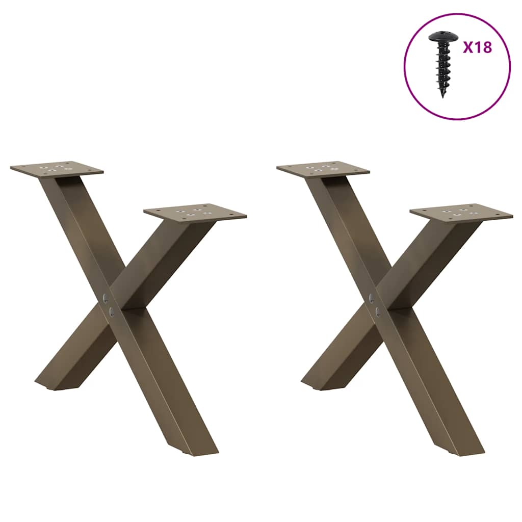 2 db X alakú natúr acél dohányzóasztal láb 60 x (30-31) cm