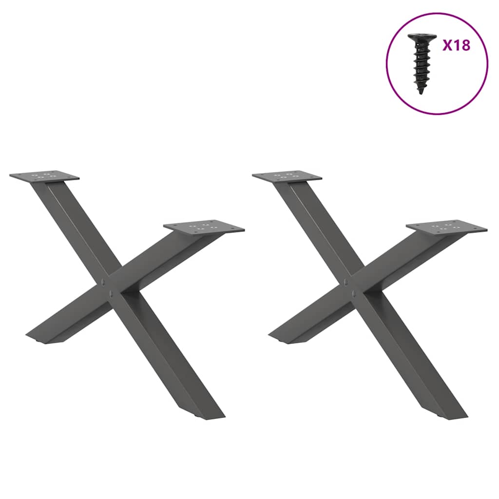 2 db antracitszürke X-alakú acél dohányzóasztal láb 70x(30-31) cm