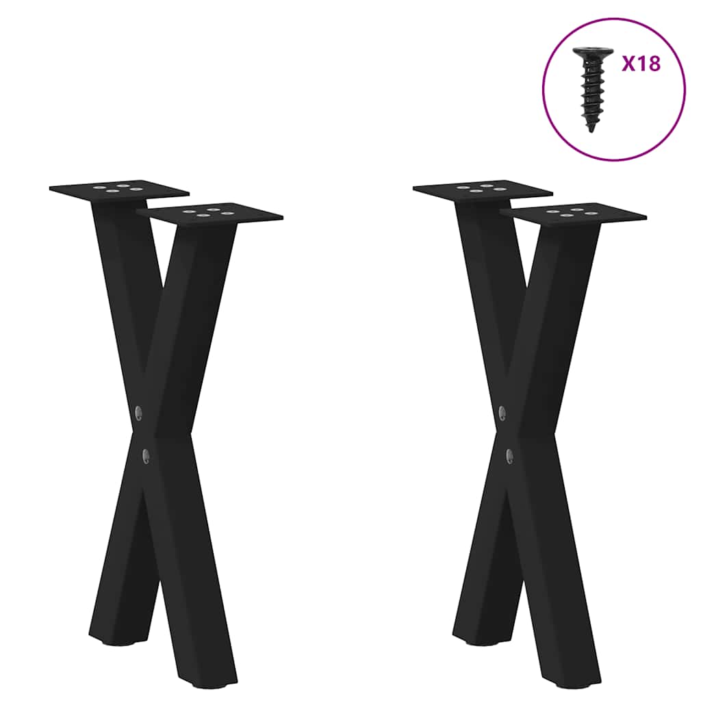 2 db fekete, X alakú acél dohányzóasztal láb 38 x (42-43) cm