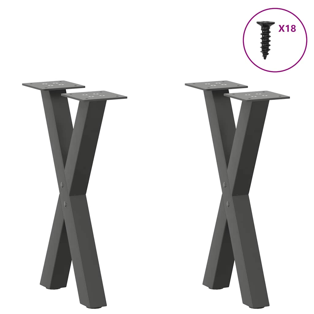 2 db antracitszürke X-alakú acél dohányzóasztal láb 38x(42-43) cm