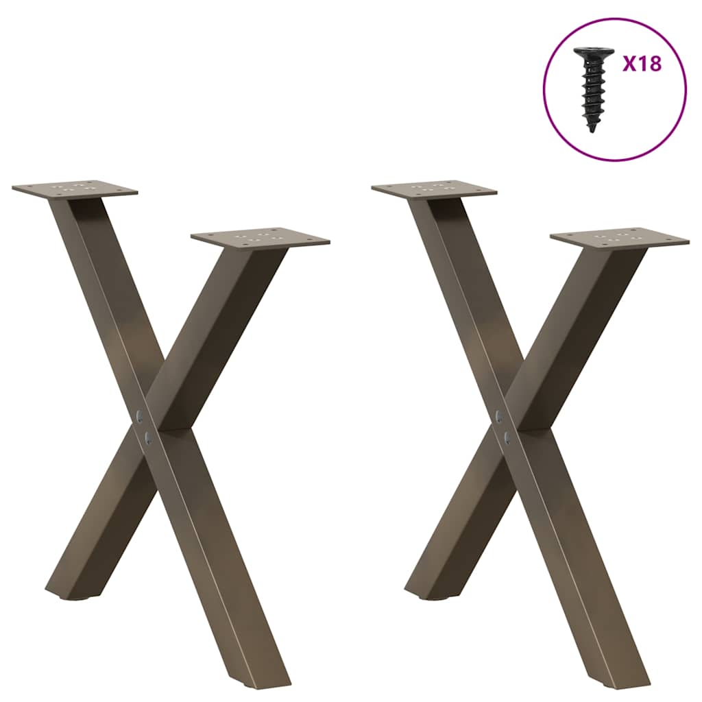 2 db X alakú natúr acél dohányzóasztal láb 50 x (42-43) cm