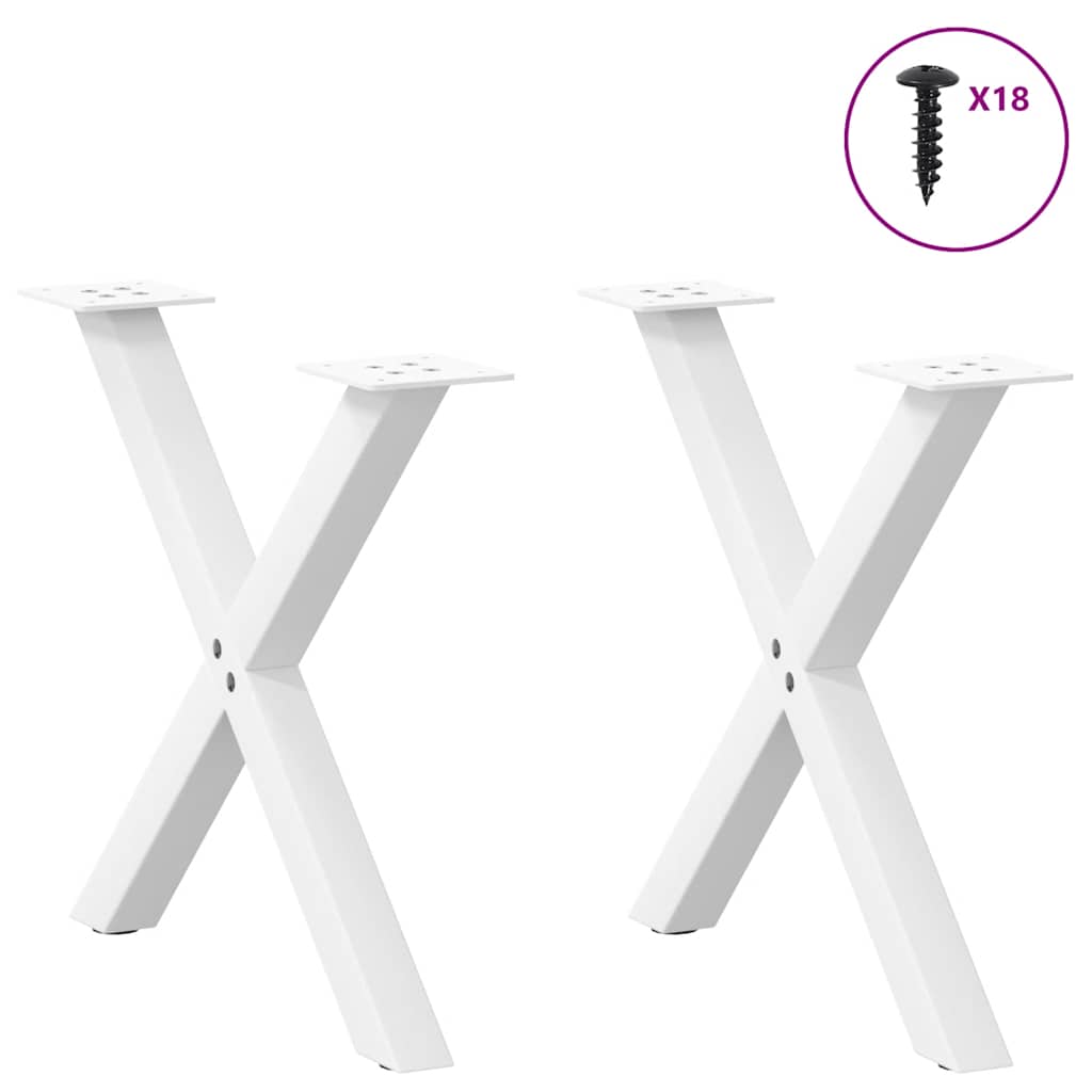 2 db fehér, X alakú acél dohányzóasztal láb 60 x (42-43) cm