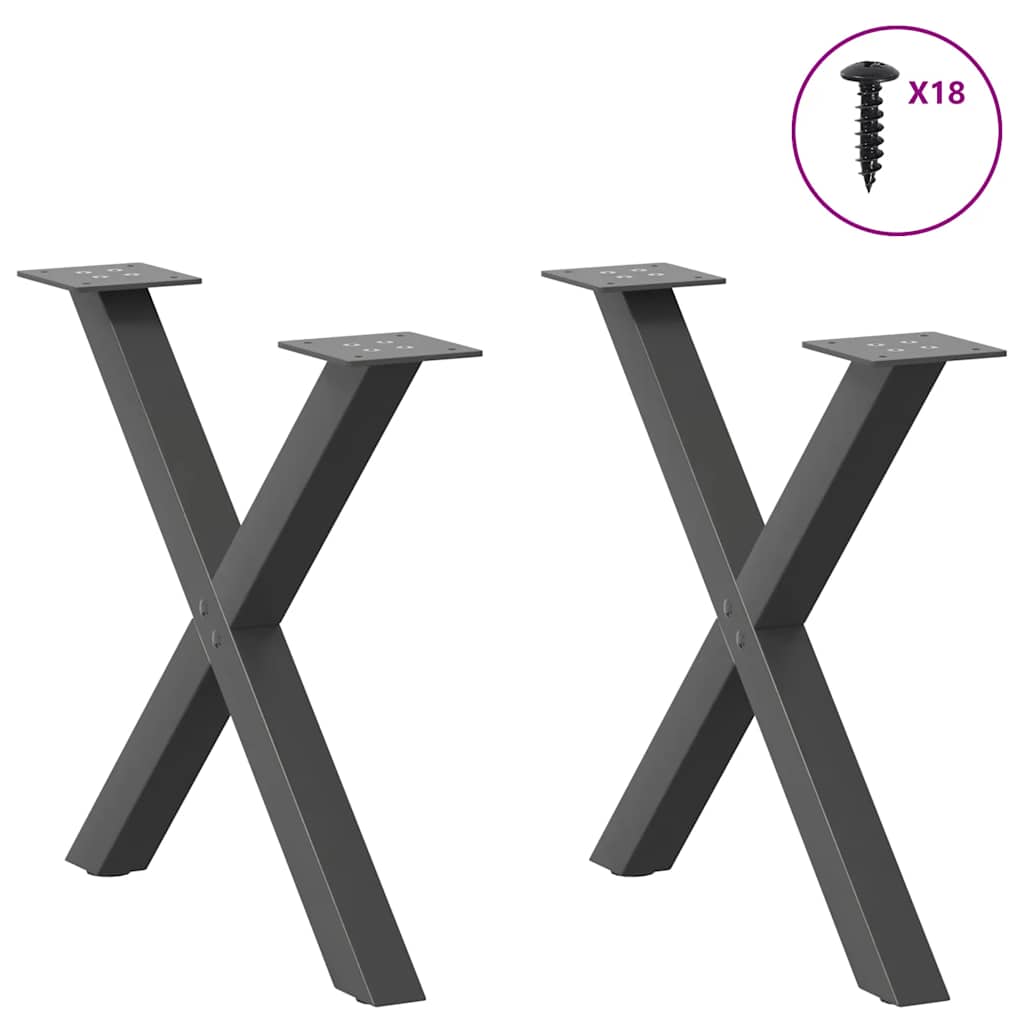 2 db antracitszürke X-alakú acél dohányzóasztal láb 60 x (42-43) cm