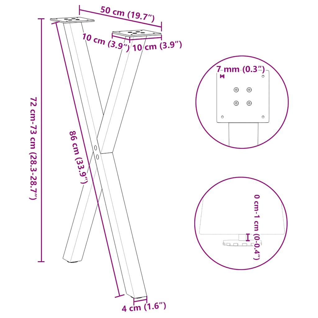 2 db fehér, X alakú étkezőasztal láb 50 x (72-73) cm acél étkezőasztalhoz