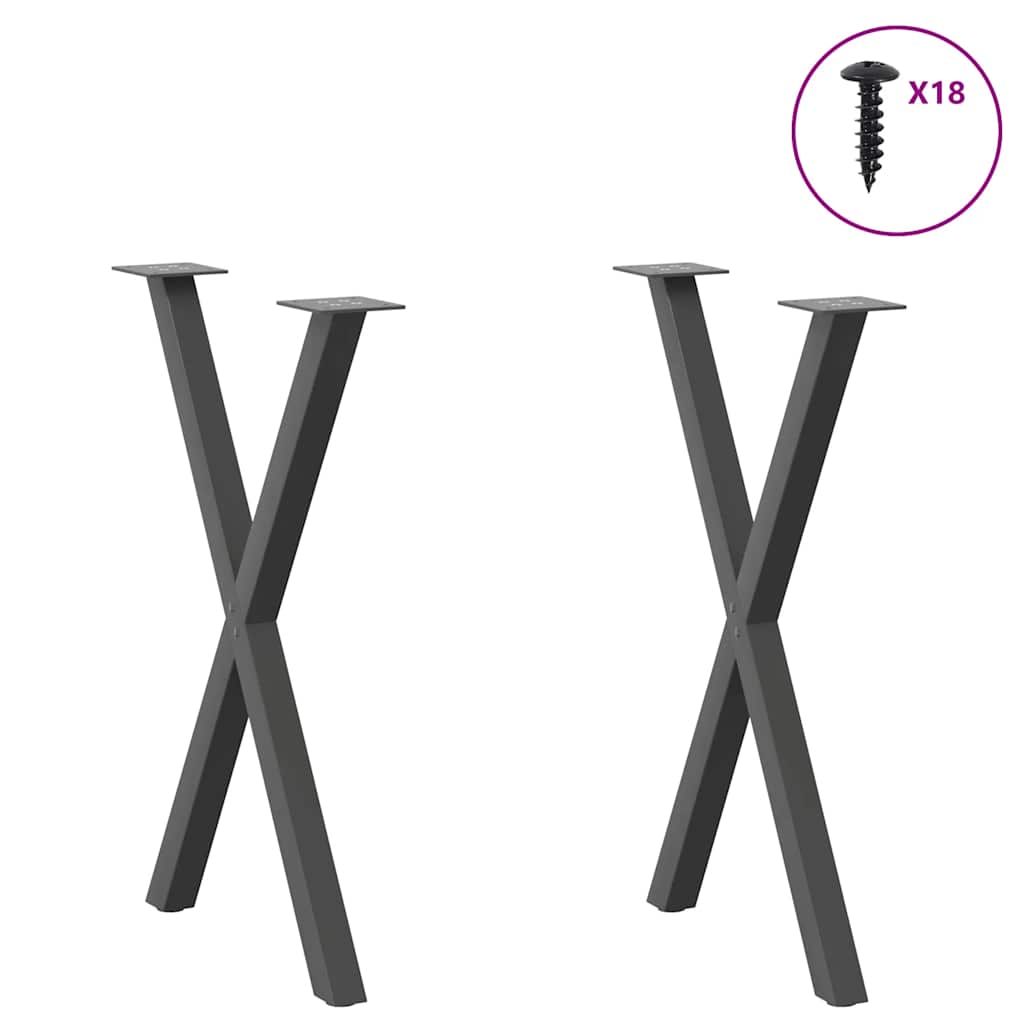 2 db antracitszürke X-alakú acél étkezőasztalláb 57x(72-73) cm